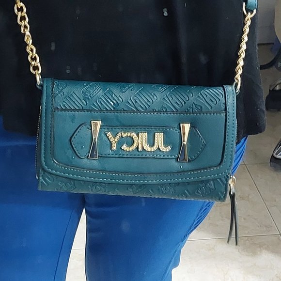 JUICY COUTURE HANDBAG WALLET With Long Crossbody Handbag Gold Chain - Picture 2 of 13